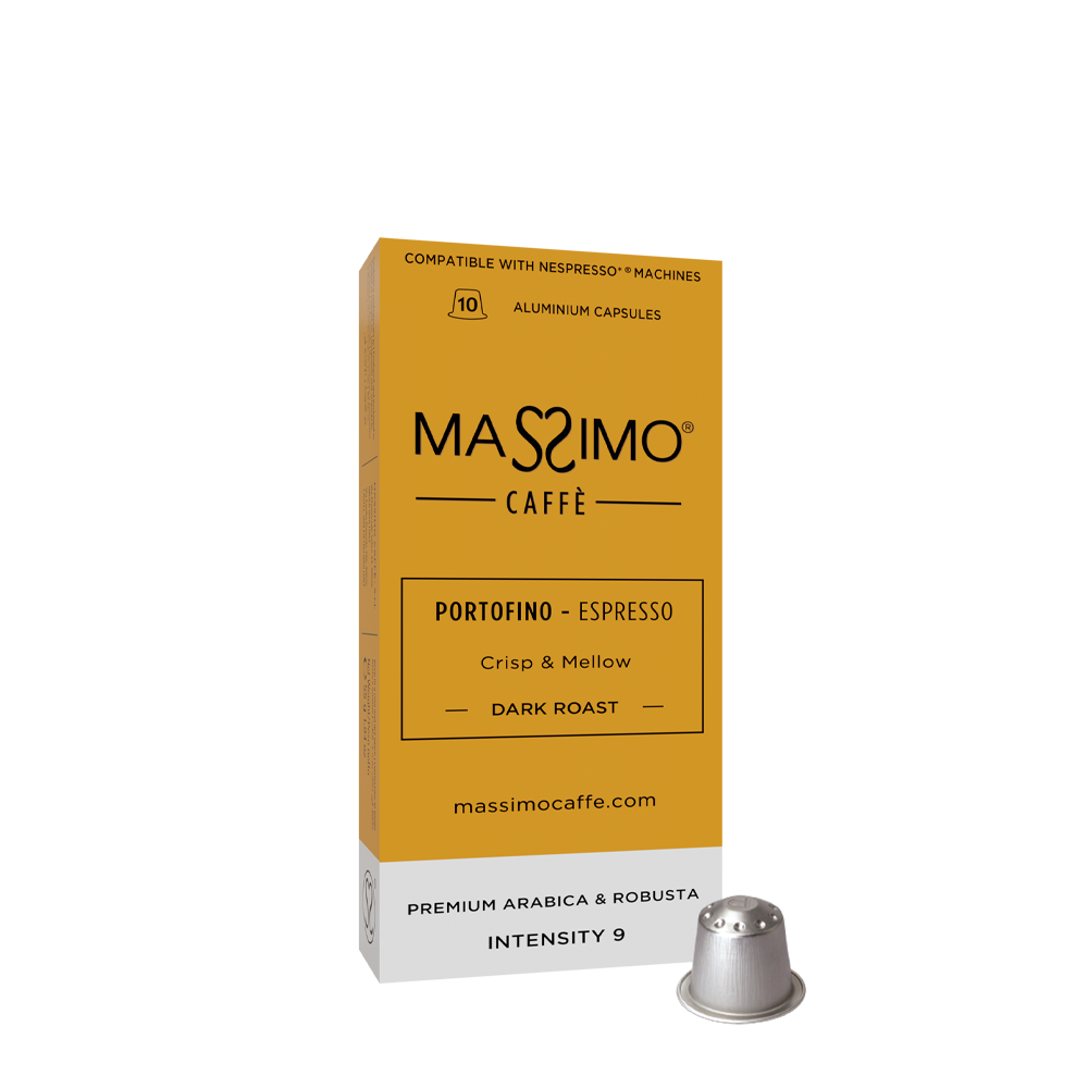 Portofino<br>Arabica & Robusta - Dark Roast - Aluminium capsules<br><br><p style="font-size: 16px; font-family: 'Roboto', sans-serif; font-weight: 400; text-transform: none;">Crisp & Mellow.</p>