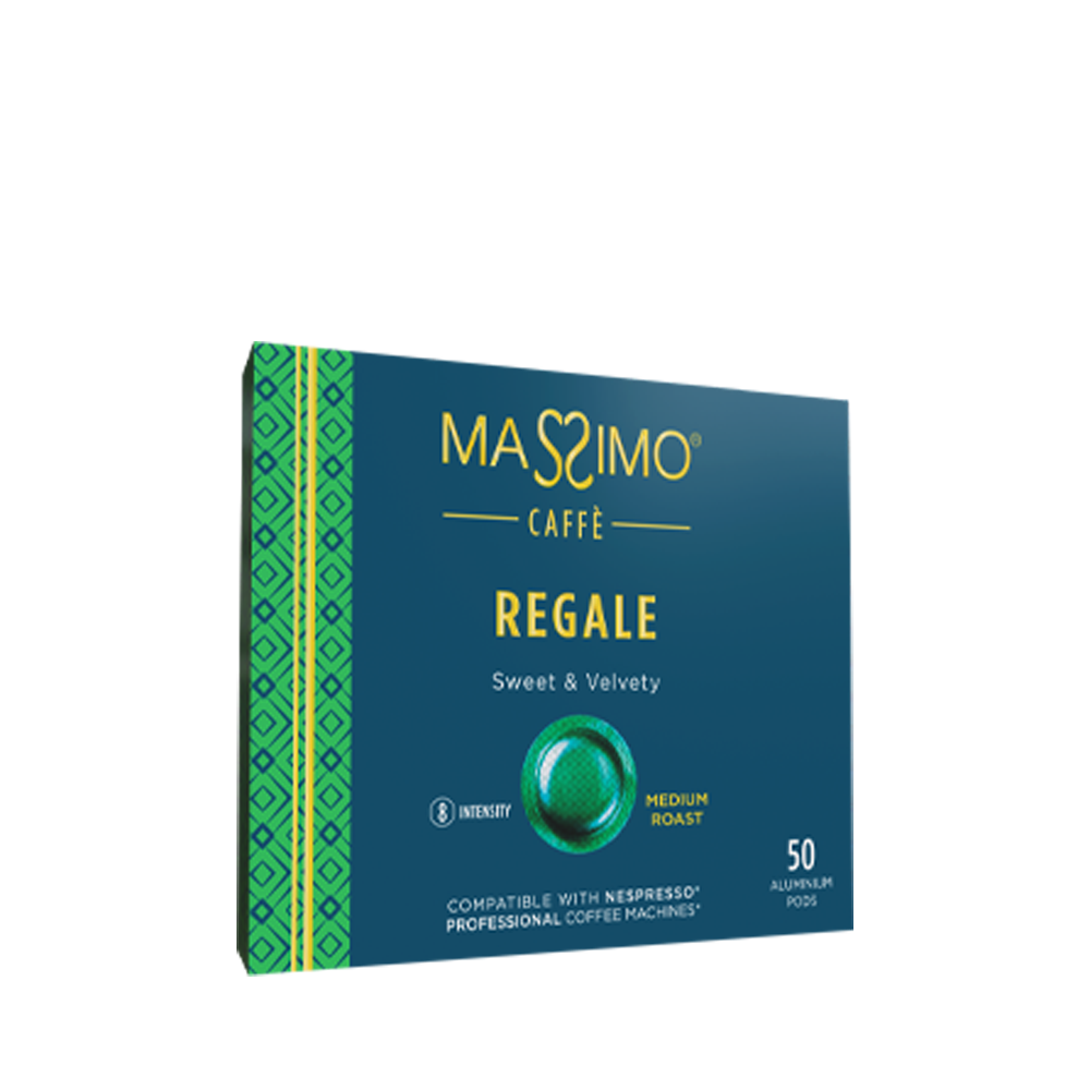 Regale Blend<br>Arabica & Robusta - Medium Roast - Aluminium Coffee Pods<br><br><p style="font-size: 16px; font-family: 'Roboto', sans-serif; font-weight: 400; text-transform: none;">Sweet & Velvety.</p>