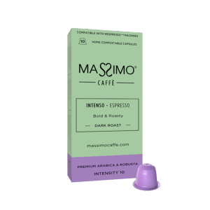 Espresso intenso<br>Arabica & Robusta - Dark Roast - Home Compostable capsules <br><br><p style="color: #ffffff !important; font-size: 16px; font-family: 'Roboto', sans-serif; font-weight: 400; text-transform: none;">Bold & Roasty.</p>