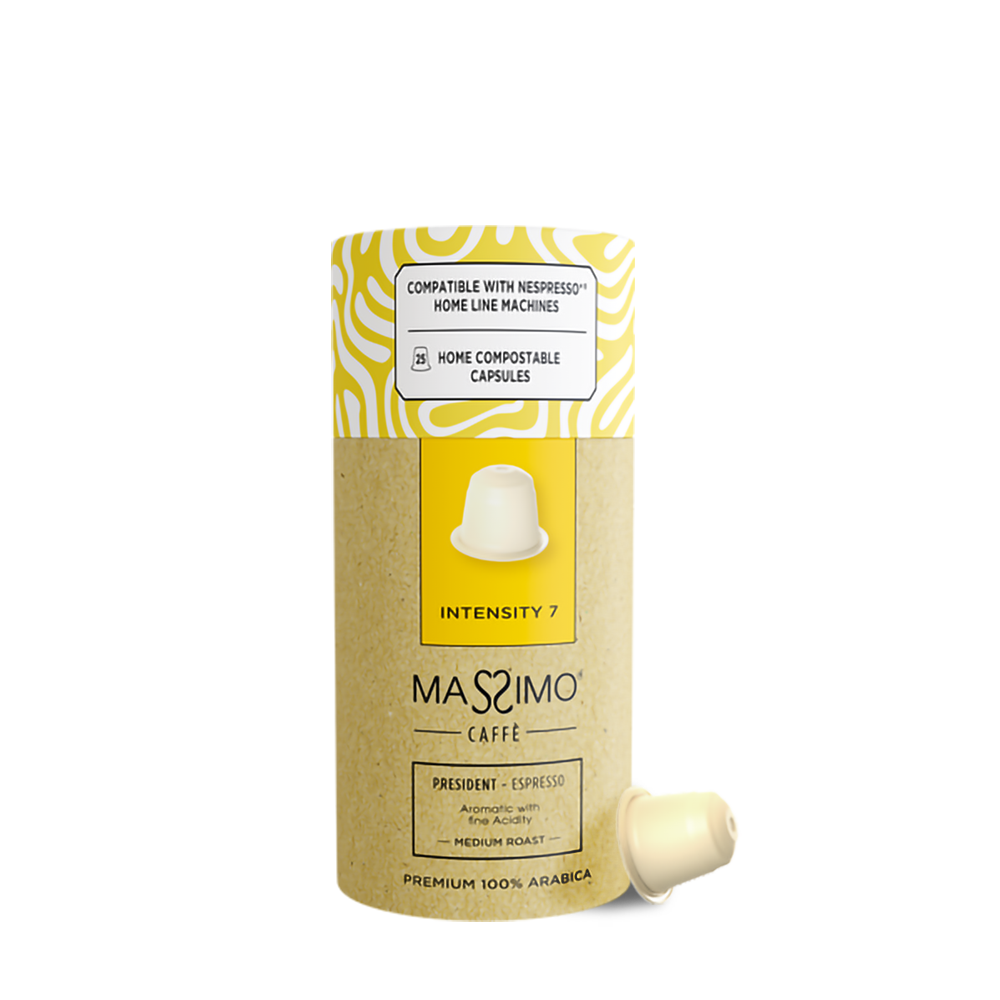 President<br>Premium 100% Arabica<BR><BR>Home Compostable capsules <br><br><p style="color: #ffffff !important; font-size: 16px; font-family: 'Roboto', sans-serif; font-weight: 400; text-transform: none;">Aramatic with fine Acidity</p>