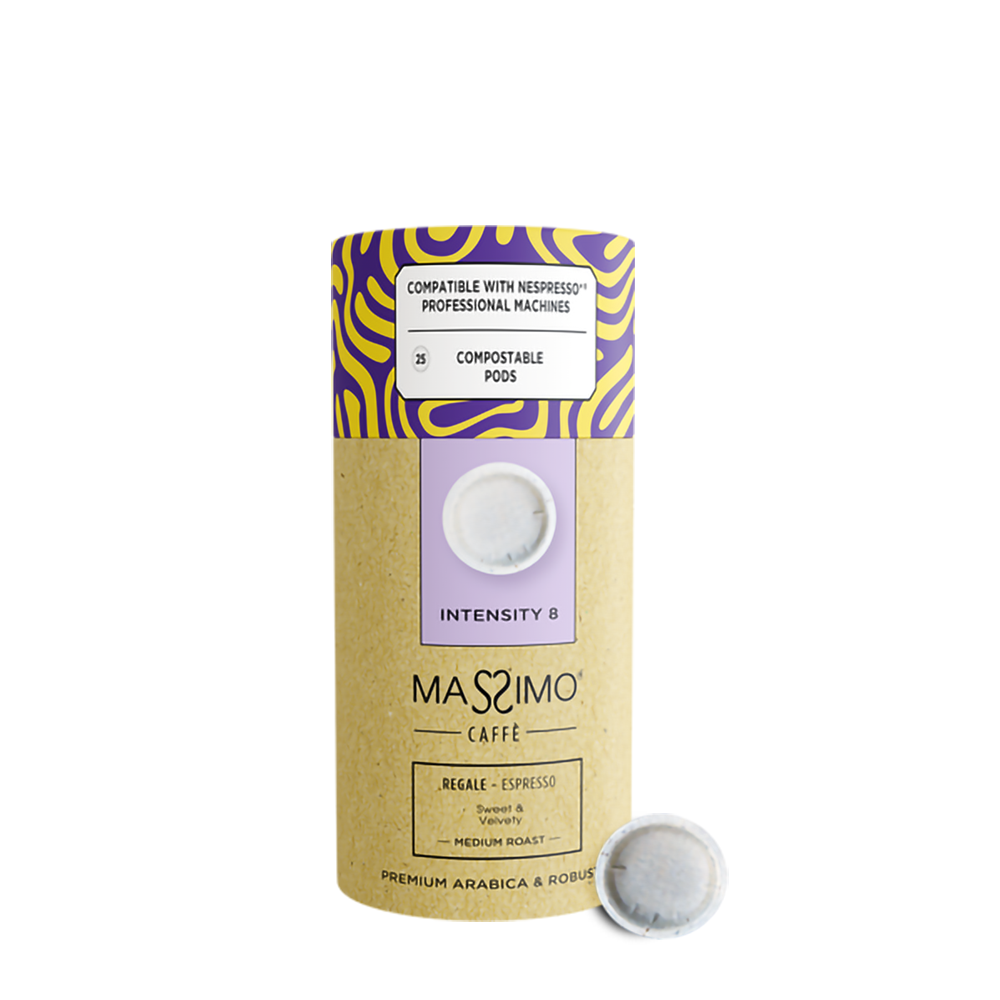 Regale<br>Premium Arabica & Robusta <BR><BR>Sustainable PODS<br><p style="color: #ffffff !important; font-size: 16px; font-family: 'Roboto', sans-serif; font-weight: 400; text-transform: none;">Sweet & Velvety</p>